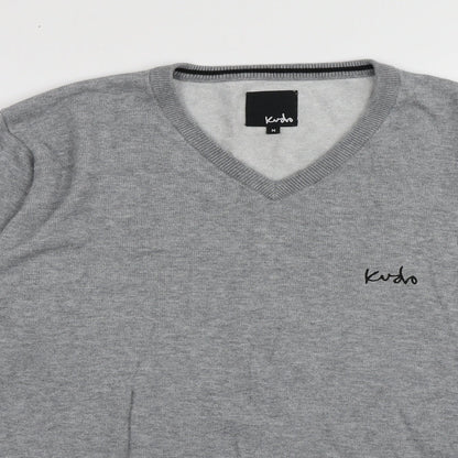 kudo Mens Grey V-Neck  Acrylic Pullover Jumper Size M