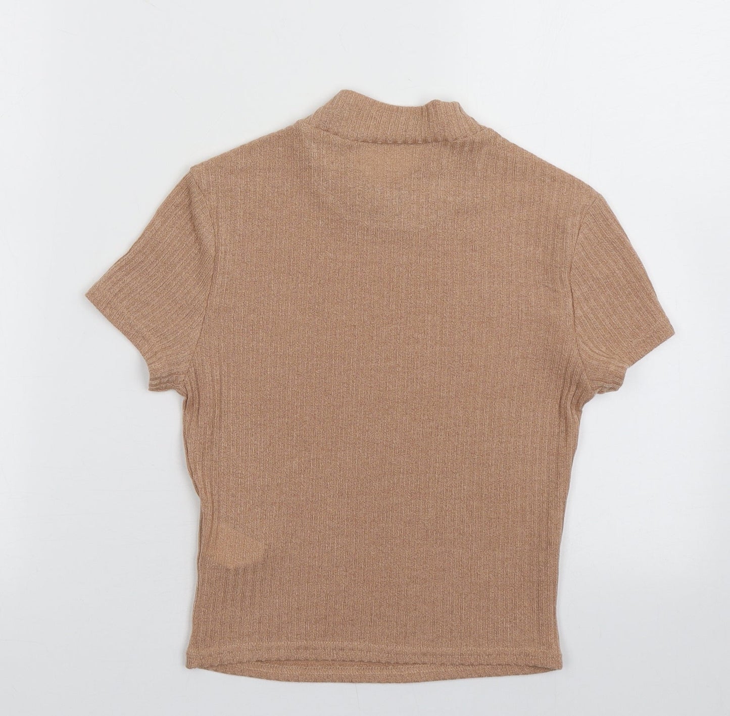 hsien Womens Brown  Polyester Cropped T-Shirt Size S Crew Neck