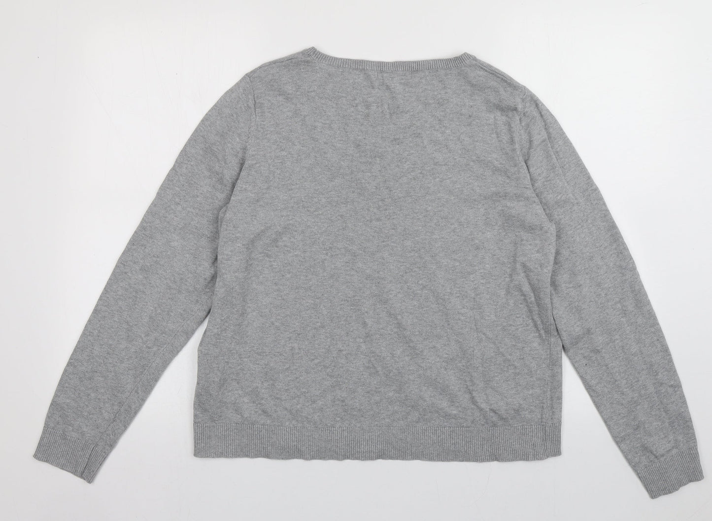 Avenue Womens Grey Crew Neck  Cotton Pullover Jumper Size 16