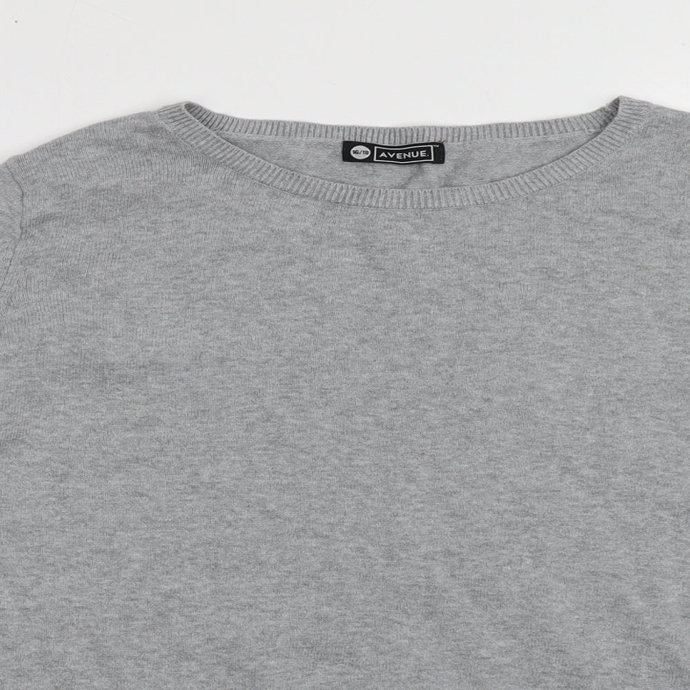 Avenue Womens Grey Crew Neck  Cotton Pullover Jumper Size 16