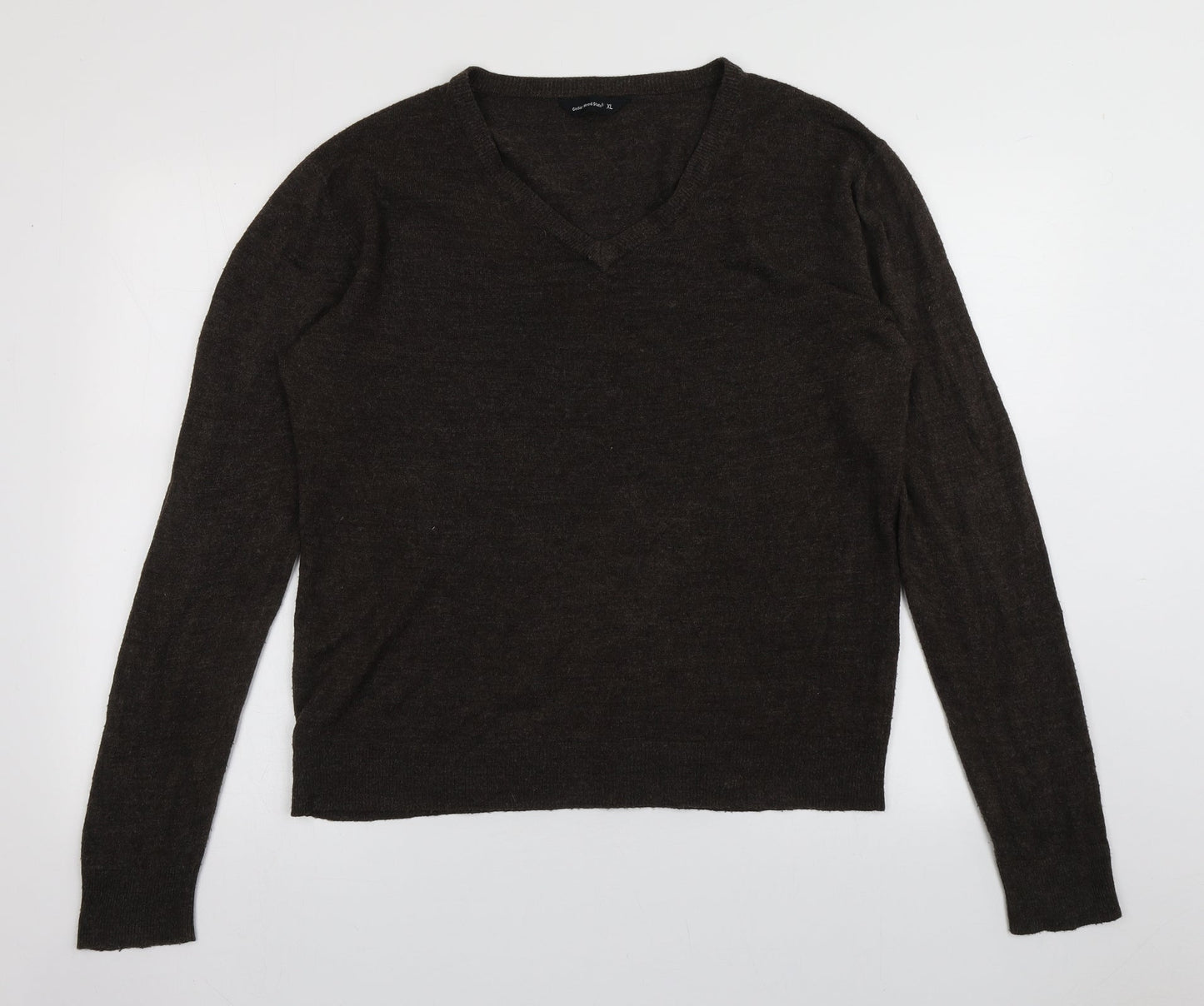 Cedar Wood State Mens Brown V-Neck  Acrylic Pullover Jumper Size XL