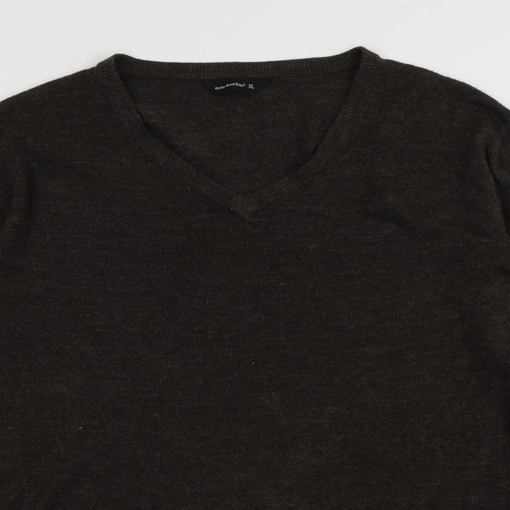 Cedar Wood State Mens Brown V-Neck  Acrylic Pullover Jumper Size XL