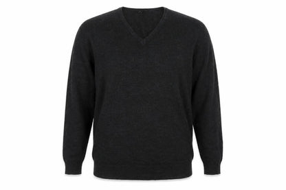 Front view of Cedarwood State men’s grey v-neck acrylic jumper, size L