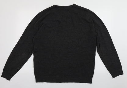 Cedar Wood State Mens Grey V-Neck  Acrylic Pullover Jumper Size L