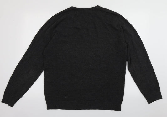 Cedar Wood State Mens Grey V-Neck  Acrylic Pullover Jumper Size L