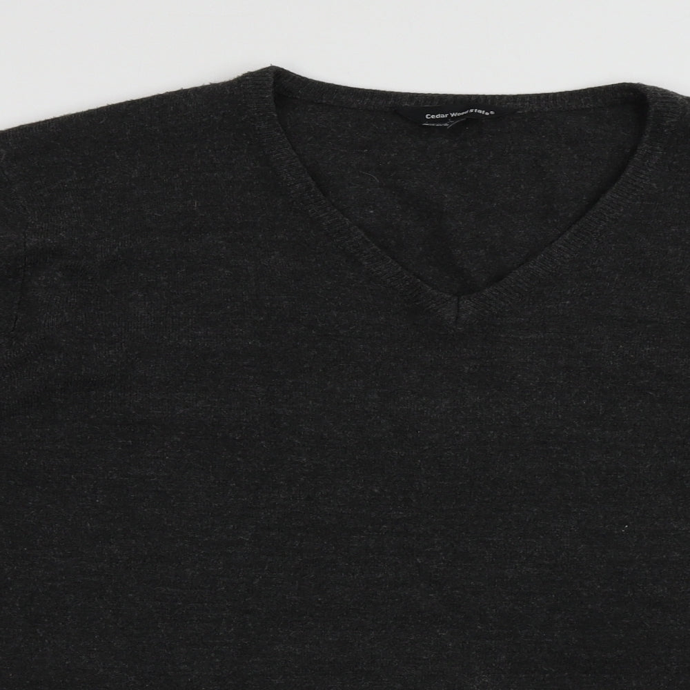 Cedar Wood State Mens Grey V-Neck  Acrylic Pullover Jumper Size L