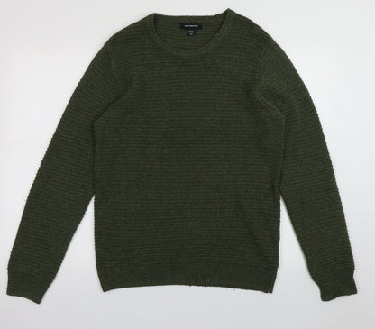 Cedar Wood State Mens Green Crew Neck  Acrylic Pullover Jumper Size M