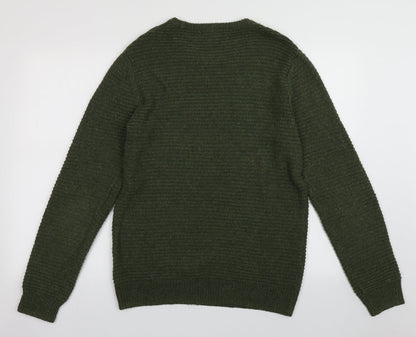 Cedar Wood State Mens Green Crew Neck  Acrylic Pullover Jumper Size M