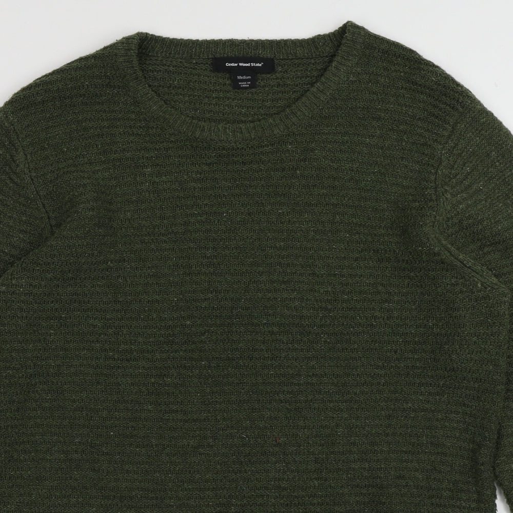 Cedar Wood State Mens Green Crew Neck  Acrylic Pullover Jumper Size M