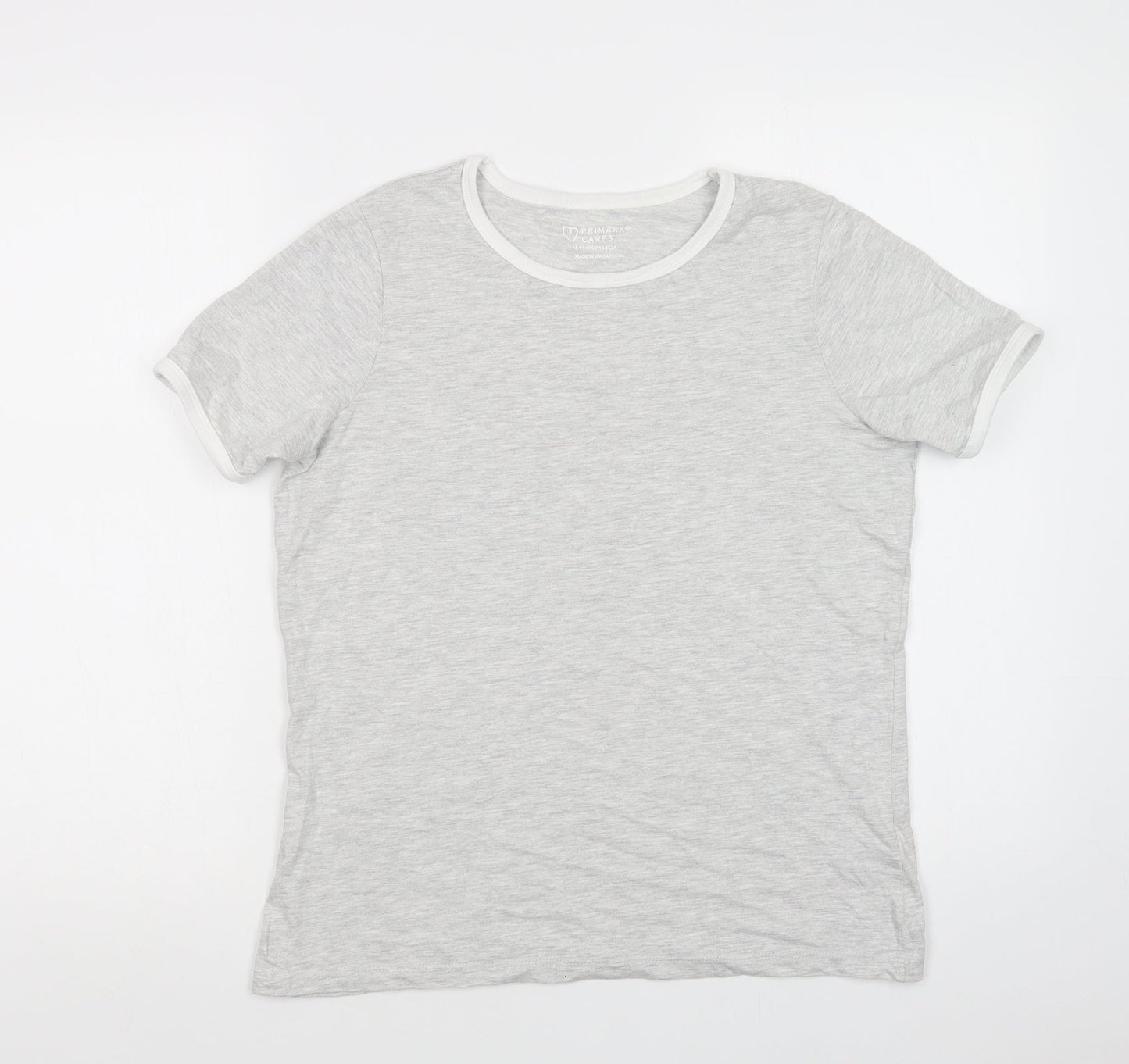Primark Girls Grey  Cotton Ringer T-Shirt Size 13-14 Years Crew Neck