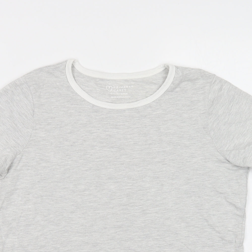 Primark Girls Grey  Cotton Ringer T-Shirt Size 13-14 Years Crew Neck