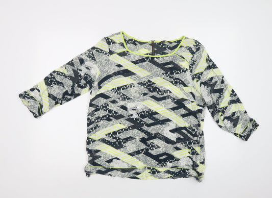 M&S Womens Blue Geometric Viscose Basic Blouse Size 16 Round Neck