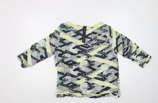 M&S Womens Blue Geometric Viscose Basic Blouse Size 16 Round Neck