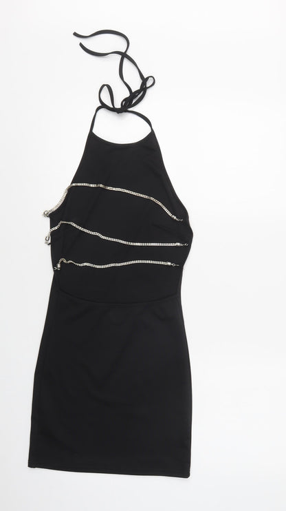 Preworn Womens Black  Polyester Bodycon  Size S  Halter