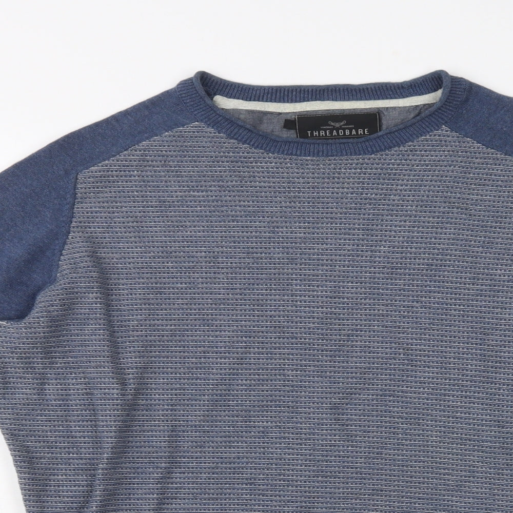 Threadbare Mens Blue Crew Neck  Cotton Pullover Jumper Size M