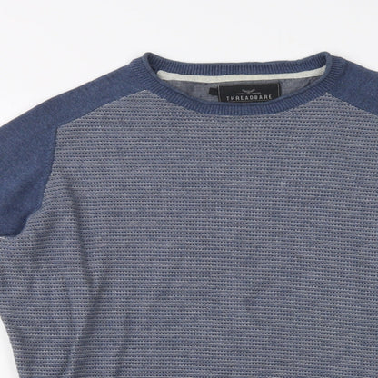 Threadbare Mens Blue Crew Neck  Cotton Pullover Jumper Size M