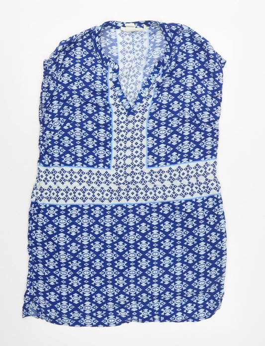 H&M Womens Blue Geometric Viscose Shift  Size 12  V-Neck