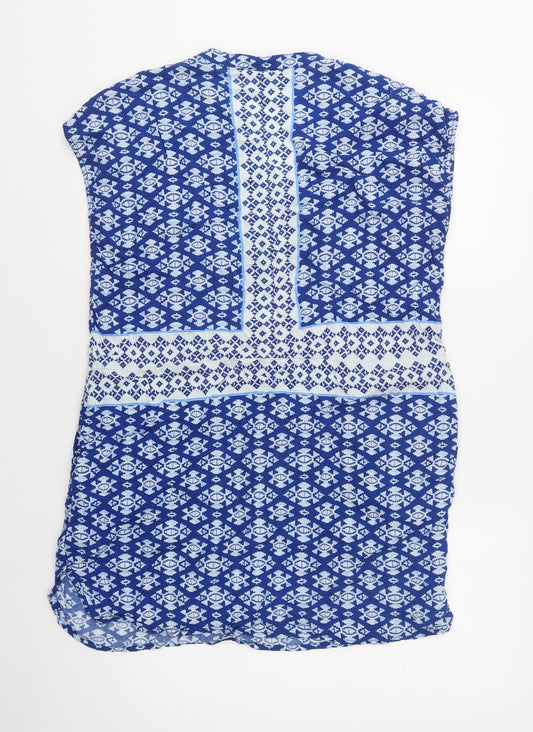 H&M Womens Blue Geometric Viscose Shift  Size 12  V-Neck