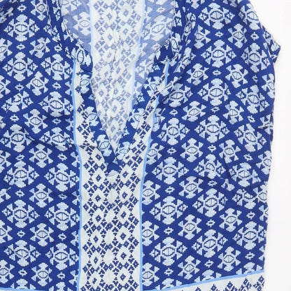 H&M Womens Blue Geometric Viscose Shift  Size 12  V-Neck