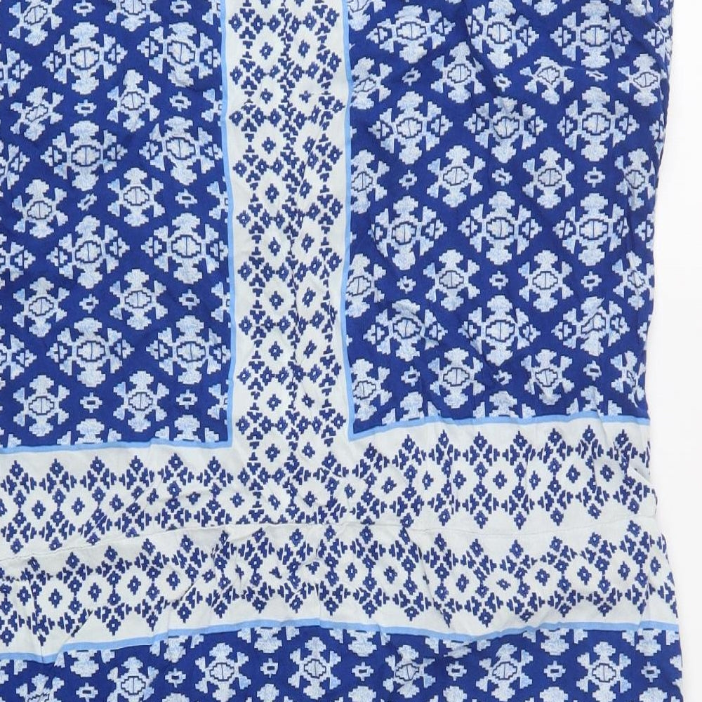 H&M Womens Blue Geometric Viscose Shift  Size 12  V-Neck