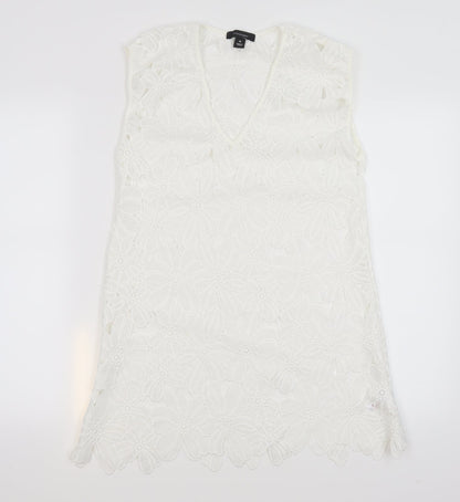 Atmosphere Womens White Floral Polyester Mini  Size M  V-Neck Pullover - Beach Cover Up Dress