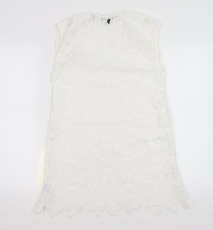 Atmosphere Womens White Floral Polyester Mini  Size M  V-Neck Pullover - Beach Cover Up Dress