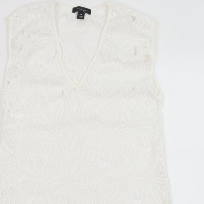 Atmosphere Womens White Floral Polyester Mini  Size M  V-Neck Pullover - Beach Cover Up Dress