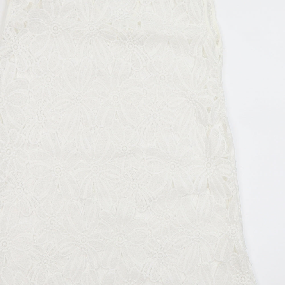 Atmosphere Womens White Floral Polyester Mini  Size M  V-Neck Pullover - Beach Cover Up Dress