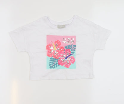 Matalan Girls White  100% Cotton Cropped T-Shirt Size 6 Years Round Neck Pullover - Aloha summer