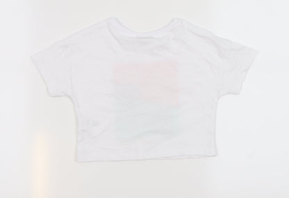 Matalan Girls White  100% Cotton Cropped T-Shirt Size 6 Years Round Neck Pullover - Aloha summer