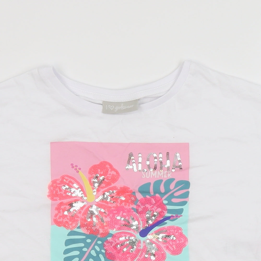 Matalan Girls White  100% Cotton Cropped T-Shirt Size 6 Years Round Neck Pullover - Aloha summer