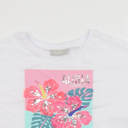 Matalan Girls White  100% Cotton Cropped T-Shirt Size 6 Years Round Neck Pullover - Aloha summer