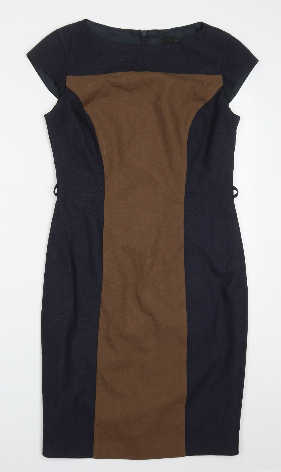 NEXT Womens Brown Colourblock Polyester Pencil Dress  Size 10  Off the Shoulder Zip