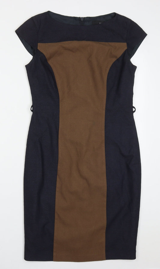 NEXT Womens Brown Colourblock Polyester Pencil Dress  Size 10  Off the Shoulder Zip