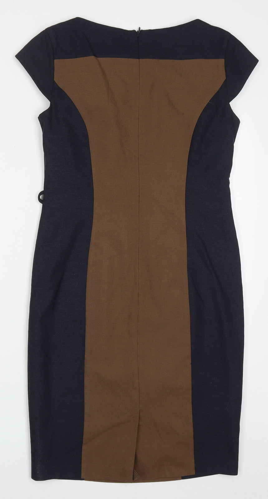 NEXT Womens Brown Colourblock Polyester Pencil Dress  Size 10  Off the Shoulder Zip