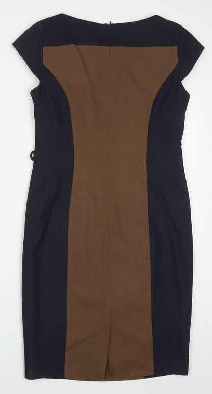 NEXT Womens Brown Colourblock Polyester Pencil Dress  Size 10  Off the Shoulder Zip