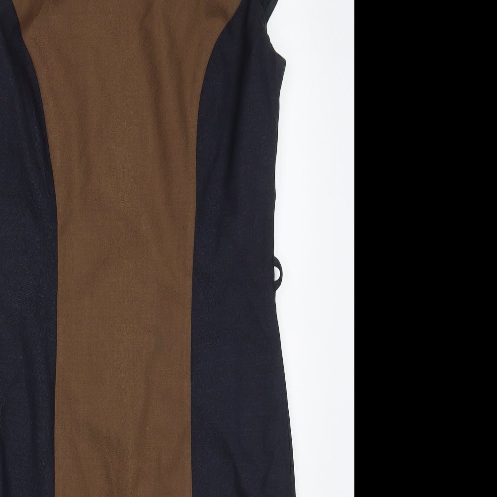 NEXT Womens Brown Colourblock Polyester Pencil Dress  Size 10  Off the Shoulder Zip