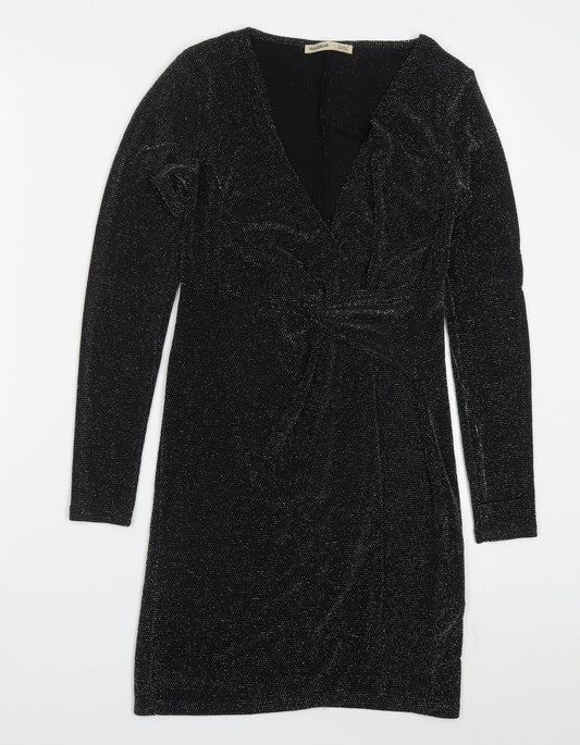 Pull & Bear Womens Black  Nylon Mini  Size S  V-Neck Pullover