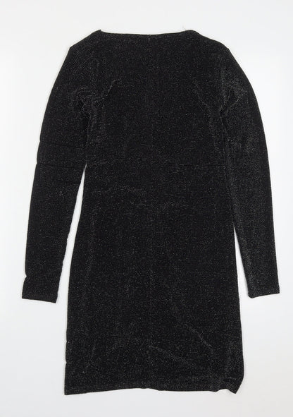 Pull & Bear Womens Black  Nylon Mini  Size S  V-Neck Pullover