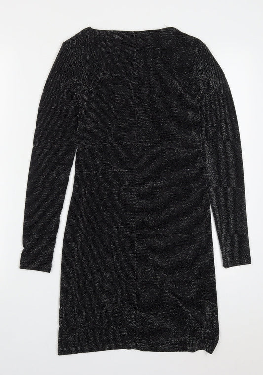 Pull & Bear Womens Black  Nylon Mini  Size S  V-Neck Pullover