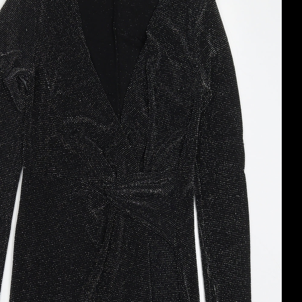 Pull & Bear Womens Black  Nylon Mini  Size S  V-Neck Pullover