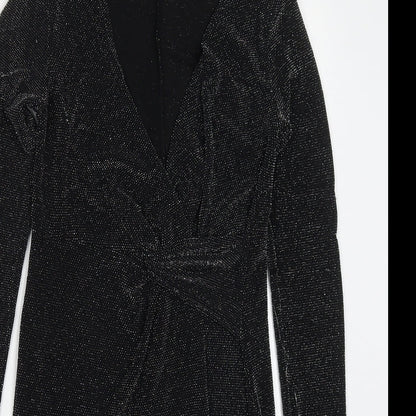 Pull & Bear Womens Black  Nylon Mini  Size S  V-Neck Pullover