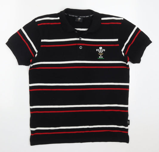 WRU Mens Multicoloured Striped Cotton  Polo Size S Collared Pullover