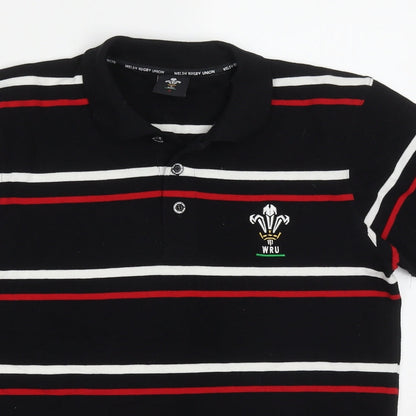 WRU Mens Multicoloured Striped Cotton  Polo Size S Collared Pullover