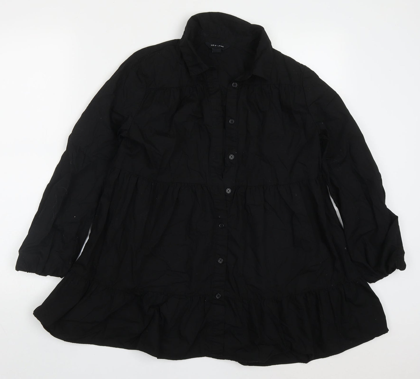 Womens UK Size 10 New Look Black Basic Button-Up