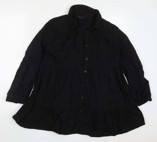Womens UK Size 10 New Look Black Basic Button-Up
