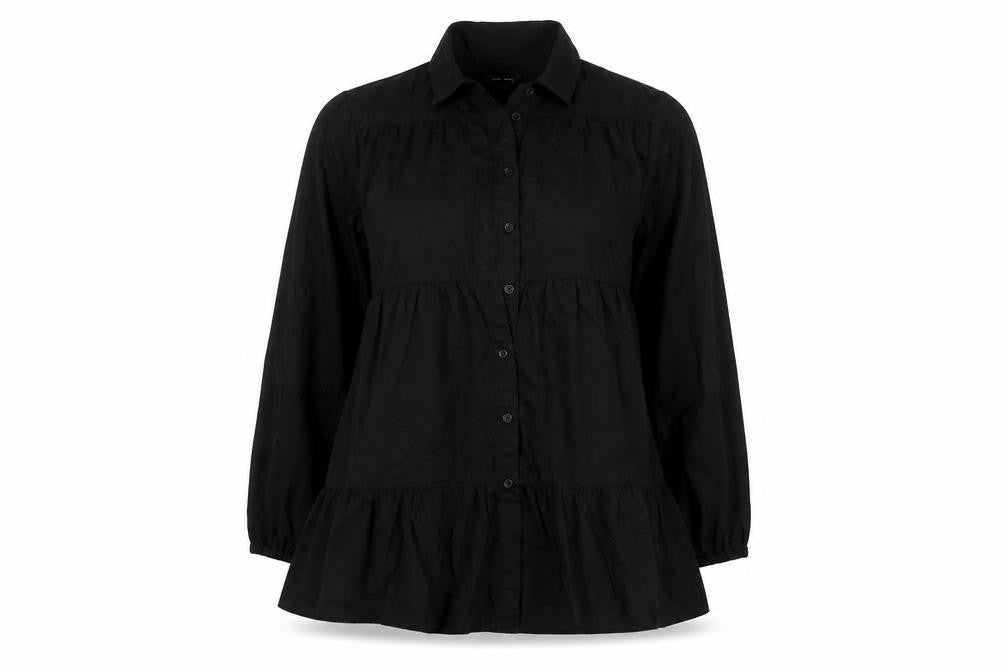 Womens UK Size 10 New Look Black Basic Button-Up