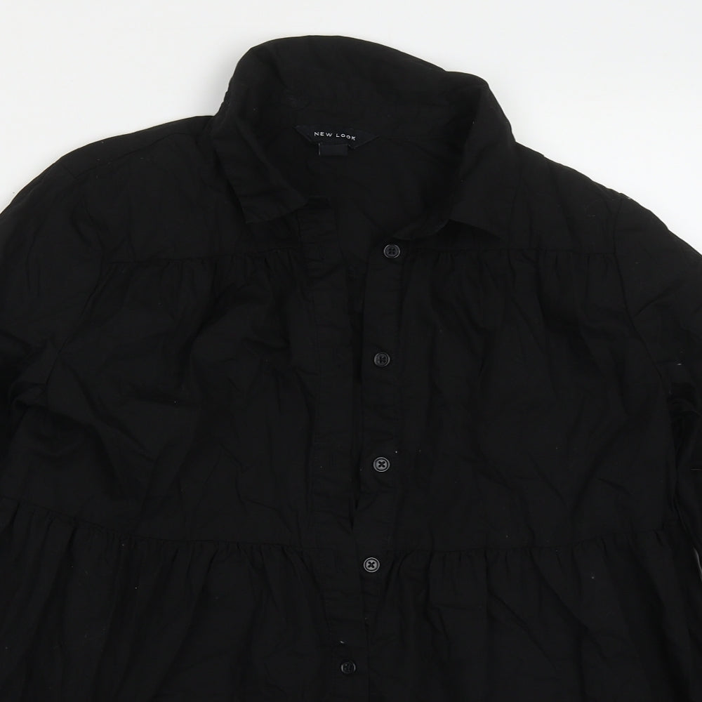 Womens UK Size 10 New Look Black Basic Button-Up
