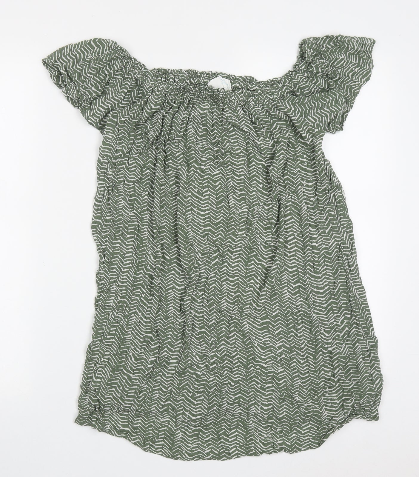 Primark Womens Green Geometric Viscose Basic Blouse Size 8 Off the Shoulder