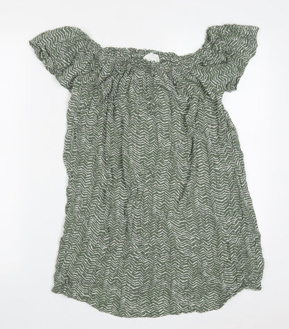 Primark Womens Green Geometric Viscose Basic Blouse Size 8 Off the Shoulder